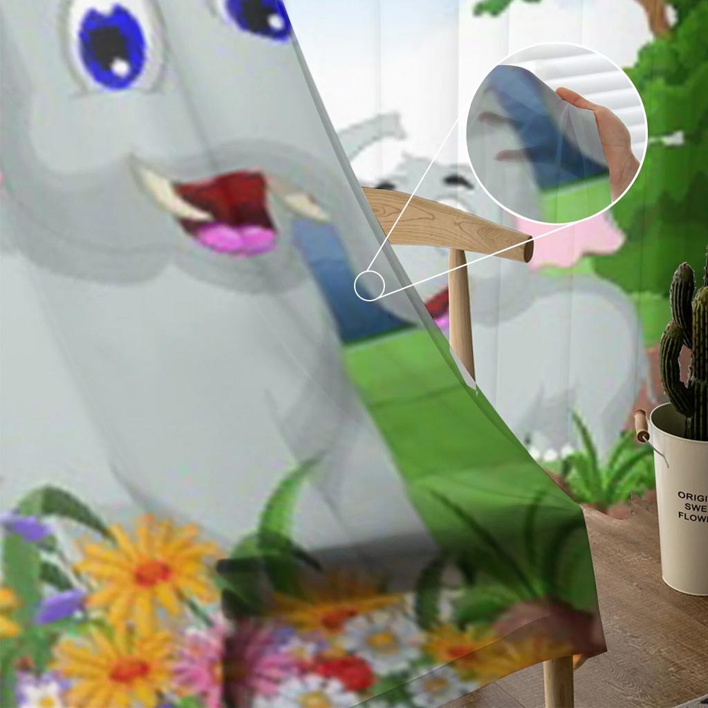 Lustige Elefanten-Cartoon-Vorhänge für Wohnzimmer, Kinder, Schlafzimmer, Tüllvorhänge, Küche, Fenster, Behandlungsvorhänge