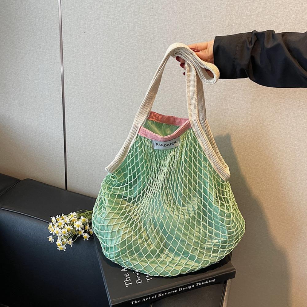 

Сумки-сетки в корейском стиле, большой вместимости, летние пляжные сумки-тоут, полые плетеные сумки на плечо, для улицы зелёный