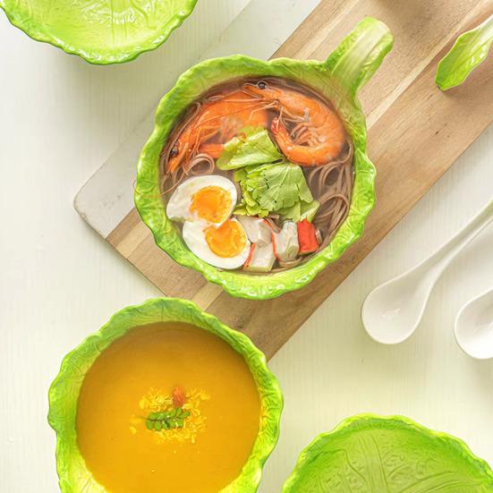 Ceramic Noodle Bowl Creative Cabbage Shape Serving Bowl Cartoon Vegetable Tableware for Noodles Soup Salads