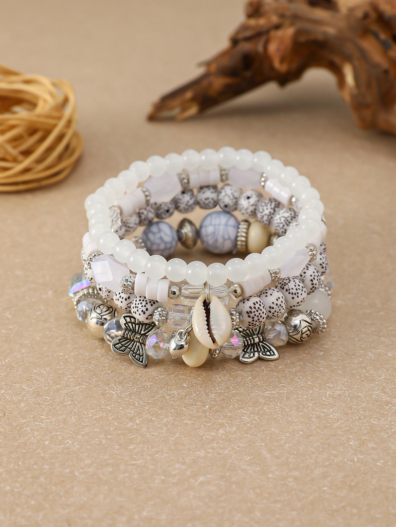 

Европейский и американский хрустальный бирюзовый набор браслетов с кисточкой из сплава в виде листа - 4 штуки