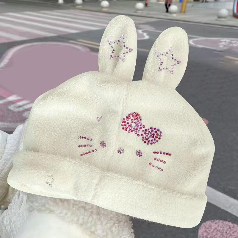 

Милая вязаная шапка с кроличьими ушками и бантиком - Плюшевая зимняя защита ушей Standard