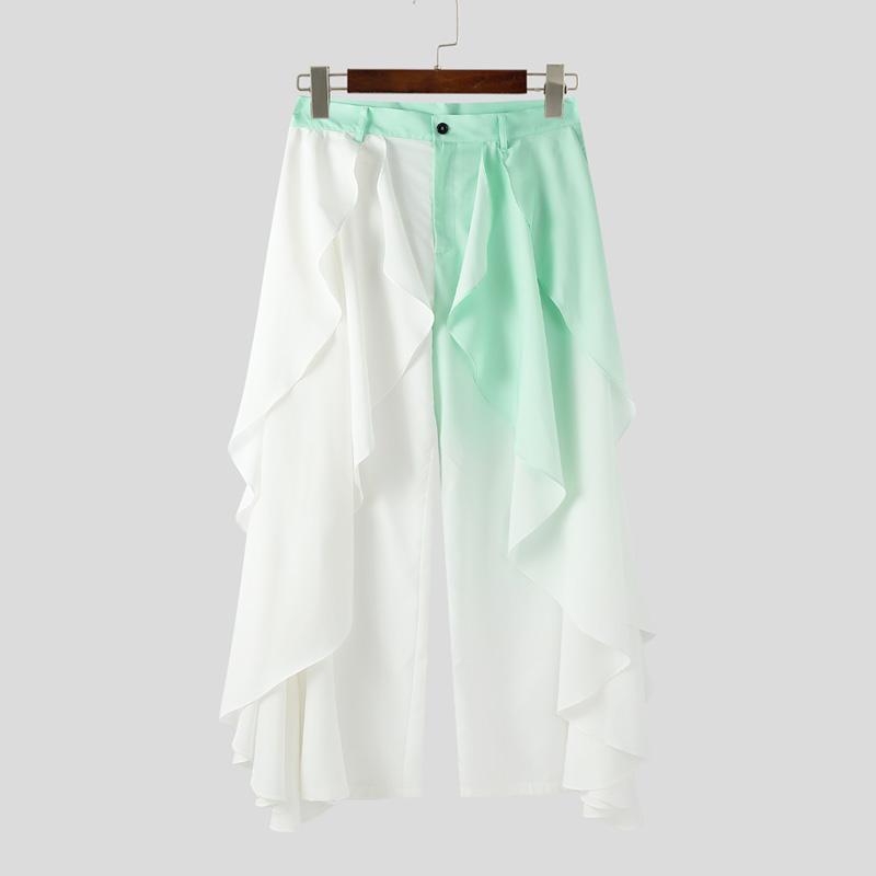 

INCERUN S-5XL Мужские повседневные брюки с молнией, с отстрочкой на талии, с оборками, многослойные, длинные 5XL зелёный