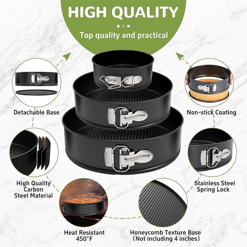 3-delat Springformset Non-stick Springformar med Avtagbar Botten Läckagesäkra Runda Bakformar för Cheesecake 4'' 7'' 9''
