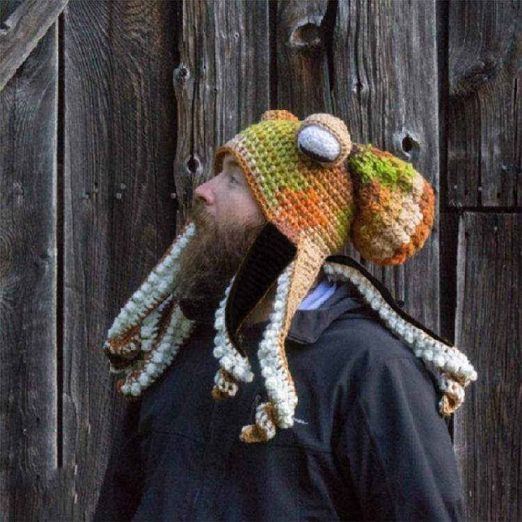 Fun Octopus Knit Gradient Beanie Hat Halloween Costume Cover Cap for Men Women