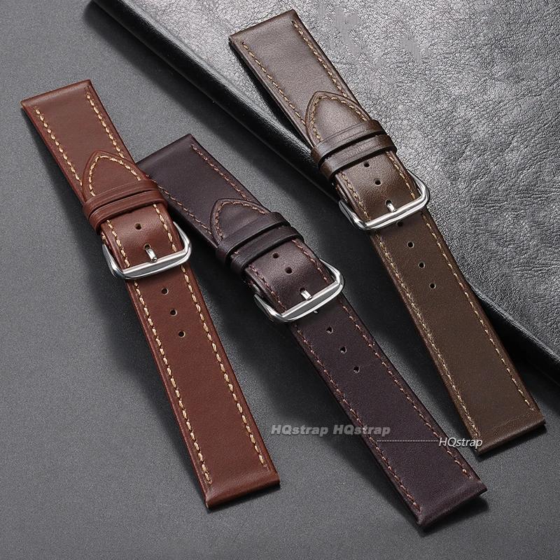 Vintage Oil Wax Leather Watch Strap Pin Buckle Bracelet Universal Cowhide Watchband Accessories 18mm 19mm 20mm 21mm 22mm Belt
