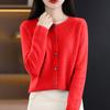 Women's Fashion Solid-Color Fall/Winter  Neck Cardigan Knit Sweater Loose-Fit Versatile Long-Sleeve Base Layer Sweater