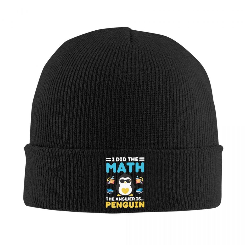 I Did The Math The Answer Is Penguin Funny Mathematician Knitted Cap Bonnet Hat Autumn Winter Beanies Hats for Men Women Adult