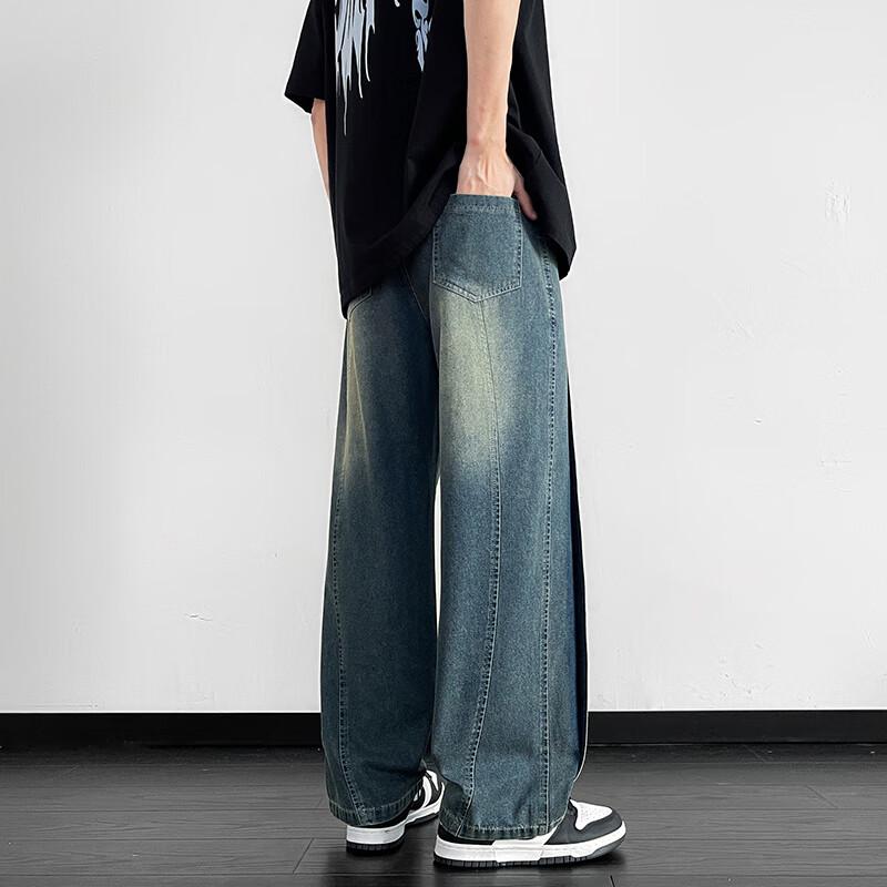 Men's Loose Fit Lightweight Elastic Waist Wide-Leg Jeans