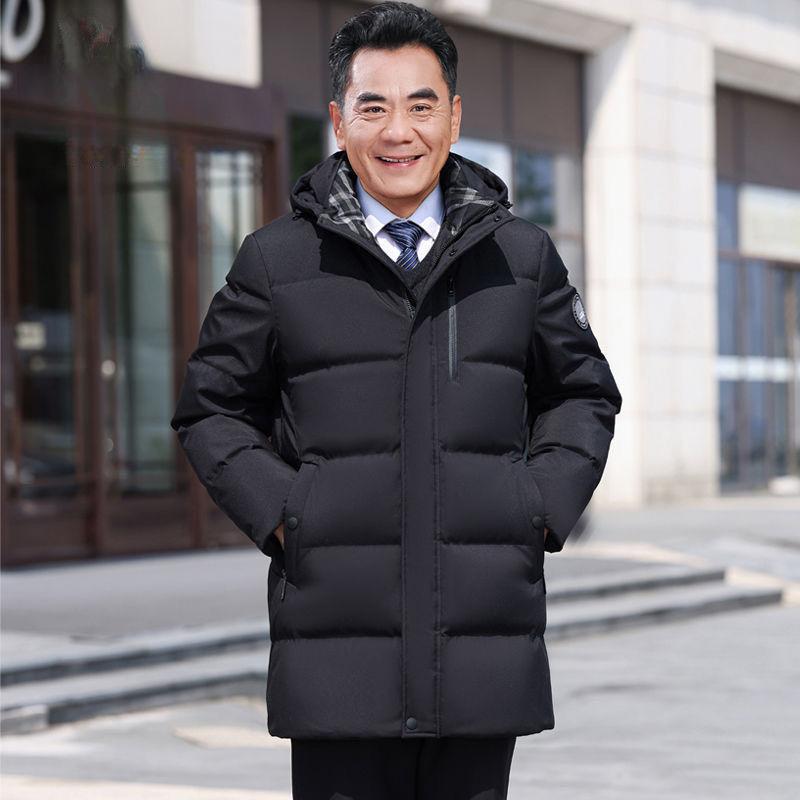 Middle-aged and Elderly Men's Down Jacket Mid-length Winter New Style Casual Fur Collar Warm Coat