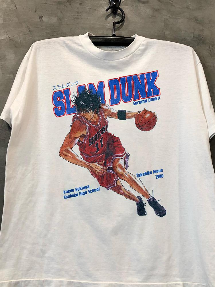 

Slam Dunk Мастер Рукава Каэдэ Анимация Вокруг Плотковый Хлопок Короткий Рукав Винтажная Унисекс Футболка с Принтом 4XL