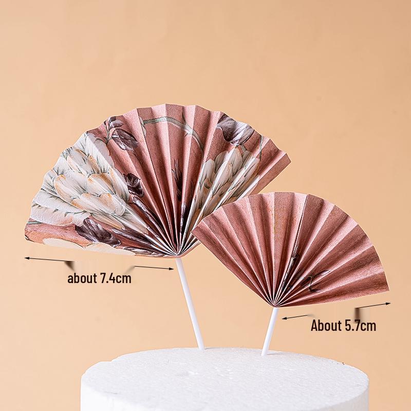 Creative Red Folding Fan Cake Topper for Grandpa and Grandma's Birthday Celebration