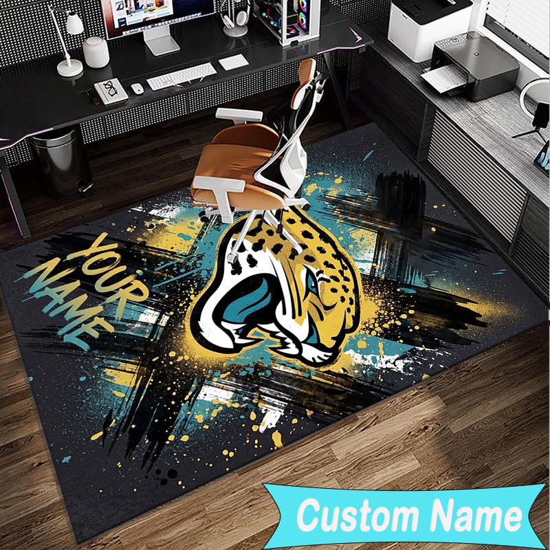 Custom Name Rug Jacksonville Team Spirit Area Rug Suitable for Indoor And Outdoor,Carpets for Homes, Offices,Living Rooms,Home Decor,Christmas Gift