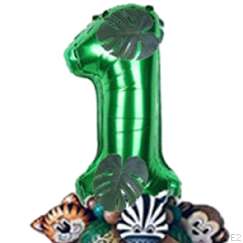 28 Pieces Jungle Animal Balloons Leaves Decor Theme Cute Green Aluminum Latex Balloon for