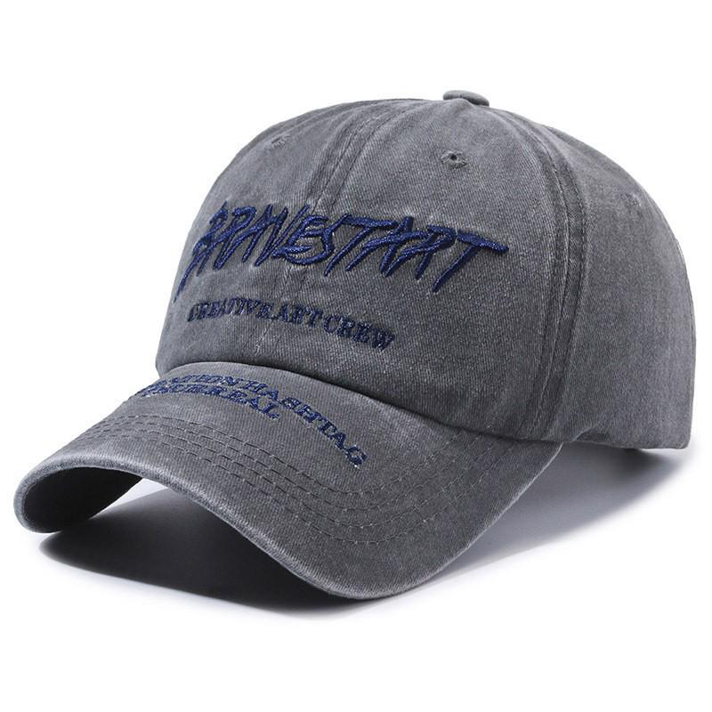 Unisex Distressed Embroidered Cotton Baseball Cap with Soft Brim for Sun Protection