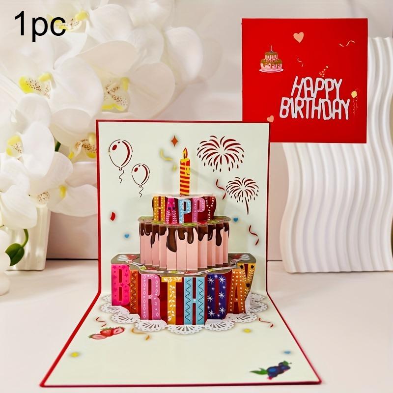 1pc 3D Pop-up Chocolate Cake Birthday Greeting Card with Wishes Unique Gift for Friends Family Couples
