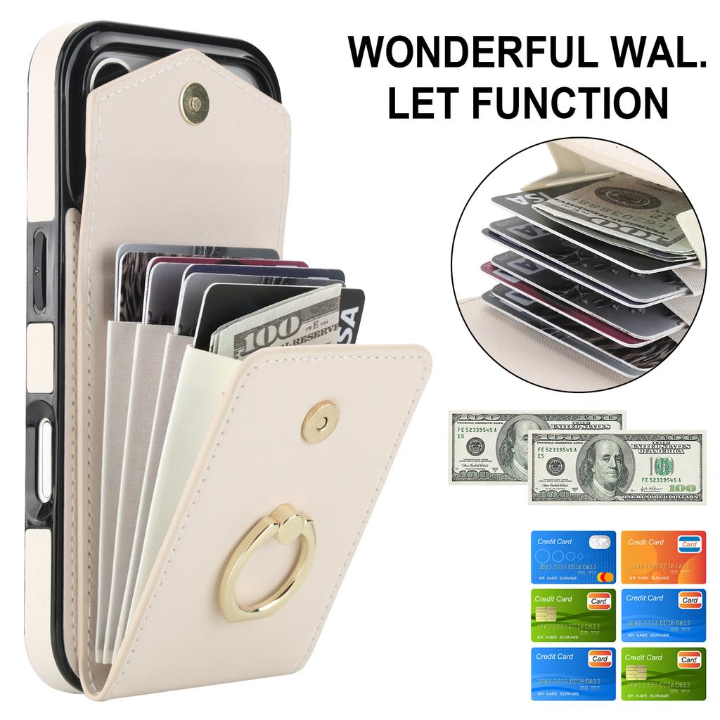 For iPhone 17 Pro Max Case Leather + TPU Accordion Card Bag Phone Cover with Ring Kickstand