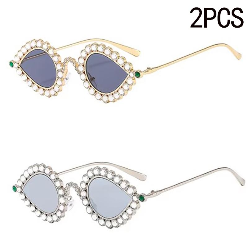Diamond Studded Small Frame Cat Eye Y2k Sunglasses High-end Luxury Ball Metal Sunglasses Retro New Peacock Glasses 81064