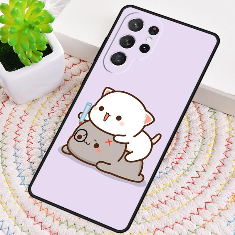 Mochi Peach Cat Silicone Phone Case For Samsung Galaxy note 10 pro S26 S25 S24 S23 S22 S21 Plus S25Ultra Capa Cover