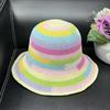 Handmade crochet foldable rainbow color matching straw hat women's summer travel sunshade sunscreen beach sun hat