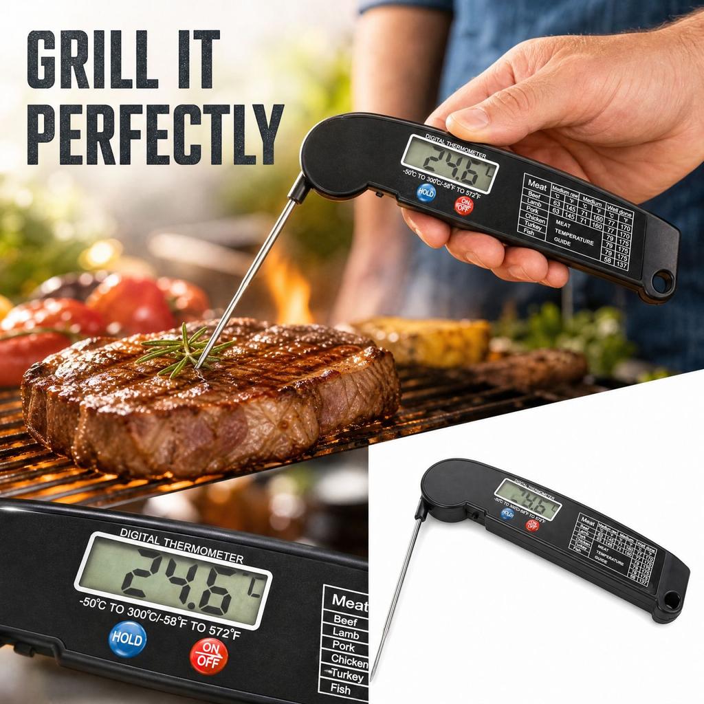 Foldable Meat for Grilling and BBQ, Food Temperature Gauge for Cooking Roast Meat, Outdoor Barbecue Kitchen Use