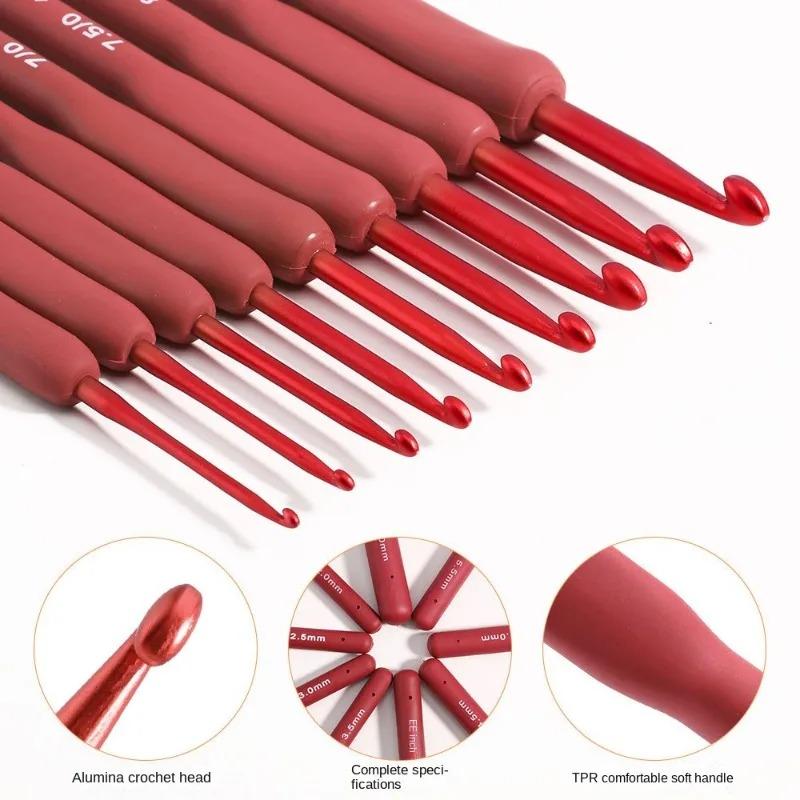 2-10 Mm Crochet  9pcs/Set Hooks Frosted Silicone Handle Aluminum Handmade DIY Hook Crochet Sweater Weaving Knitting Sewing Tool