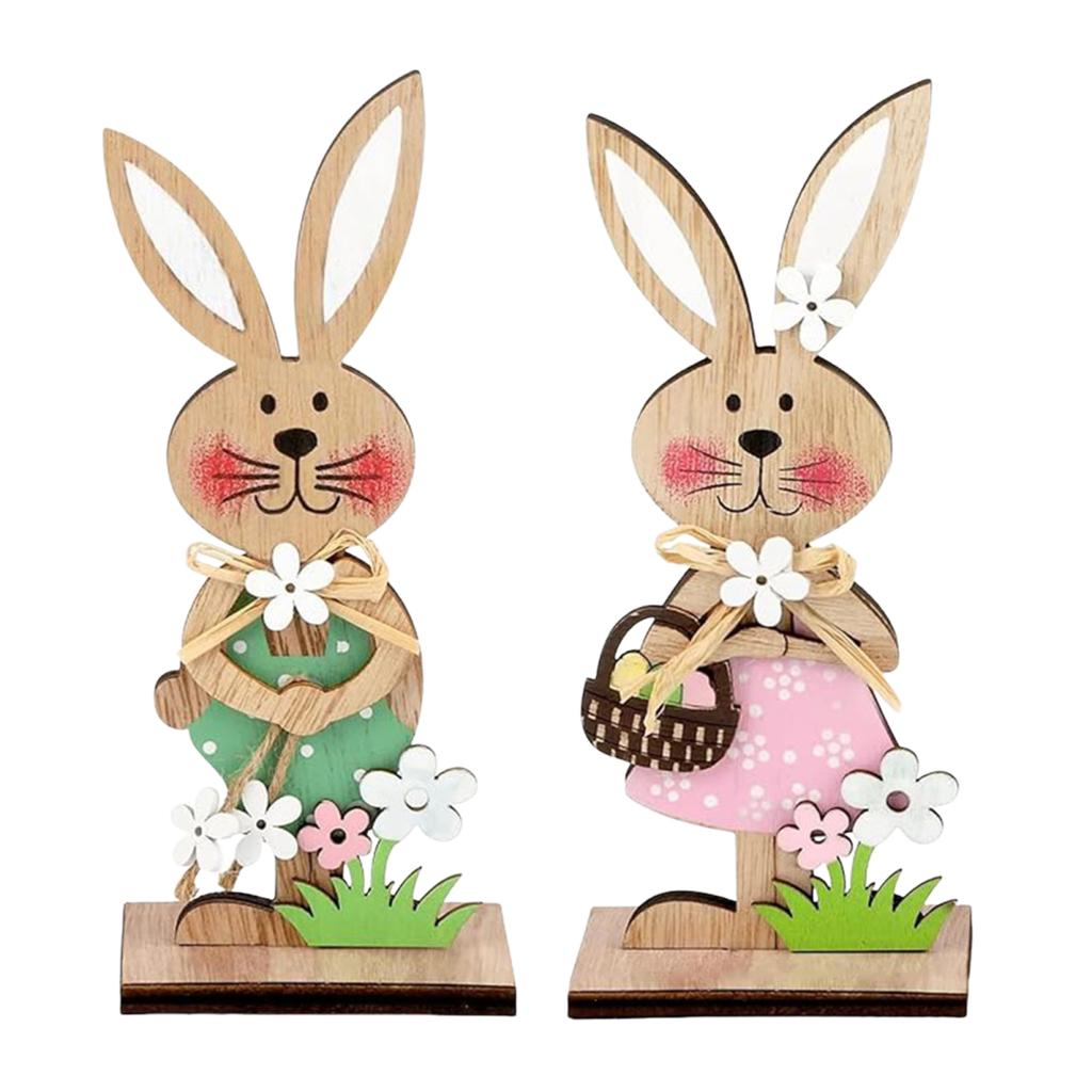 Yousheng 2/3Pcs Easter Bunny Table Sign Farmhouse Rustic Wooden Egg Rabbit Ornament Happy Easter Spring Home Office Table Centerpiece Decoration