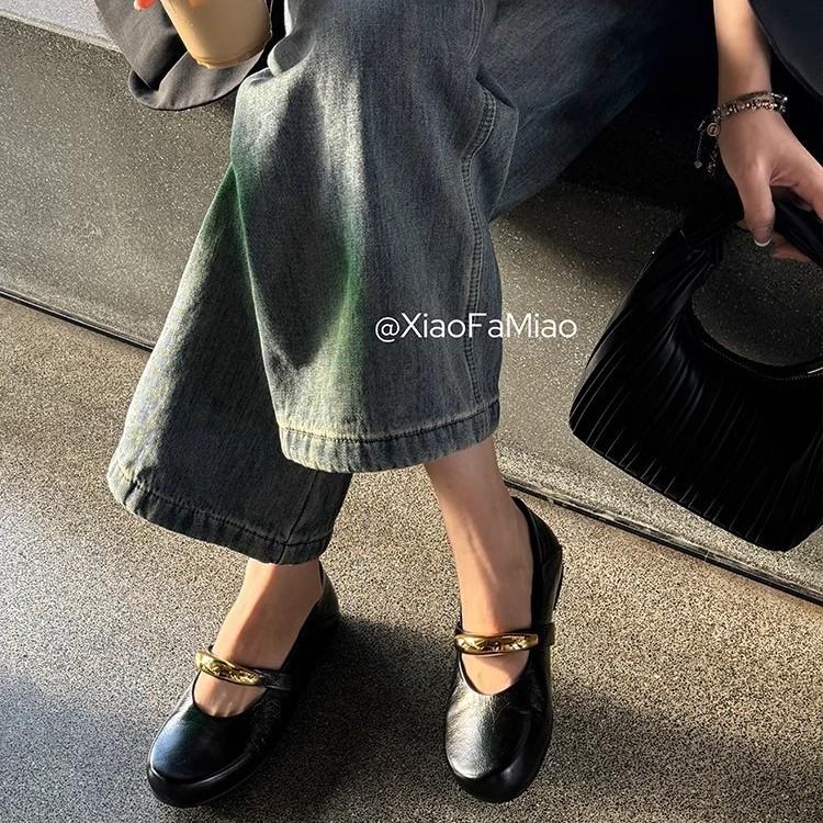 Hand-scratched red Mary Jane single shoes, new fashionable versatile flat-bottomed one-word light-mouth single shoes in spring and autumn 2025