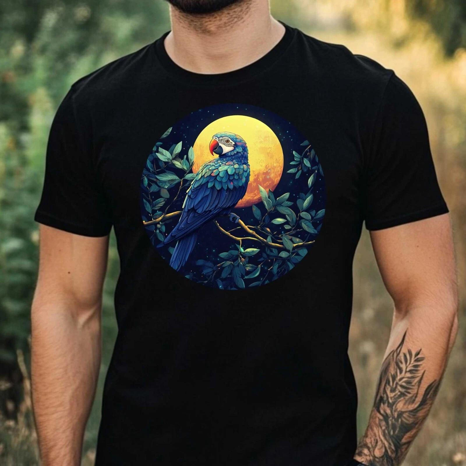 T-Shirt Herren Papagei im Mondlicht Motiv Baumwolle Größe XS bis 5XL S