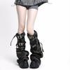 Womens Harajuku Punk Camouflage Denims Flared Leg Warmer Buckled Eyelets Straps Cargo Leg Cover Stockings Streetwear