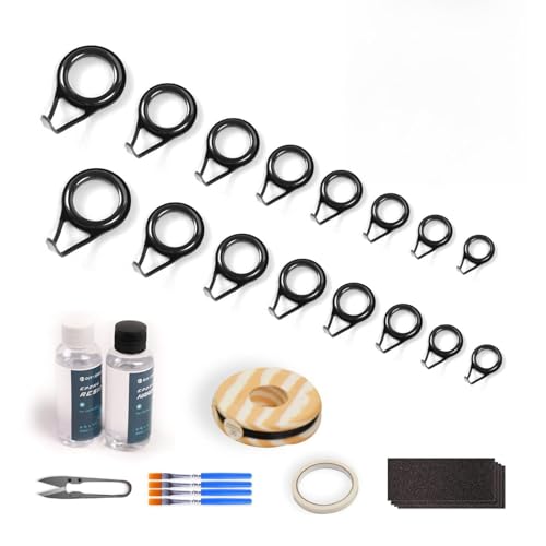 

Fishing Rod Repair Kit, All-in-One Rod Guide Replacement Set, Includes Epoxy Glue, Spool of Thread, and Tape, and Eyelet Repair Tool Kit (Casting)