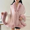 Women's Fashionable Knitted Fur Collar Cardigan Coat - Stylish High-End Autumn & Winter Sweater Cape Shawl.
