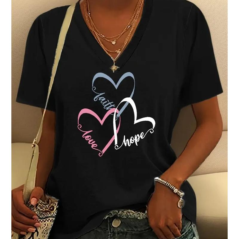 

Модные весенние блузки с рисунком любви, футболки с коротким рукавом и V-образным вырезом, повседневные 8XL чёрный
