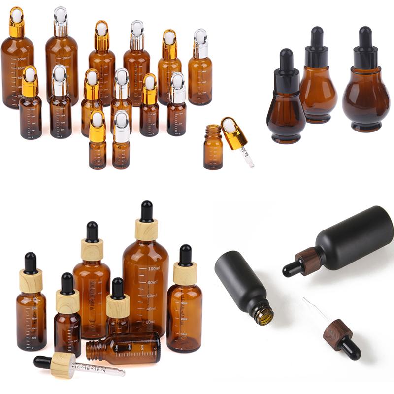 1PC 5-100ml Dropper Bottles With Scale Reagent Eye Drop Amber Glass Aromatherapy Liquid Pipette Bottle Refillable Bottles Travel