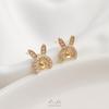 14K Gold-Filled Zircon Rabbit Stud Earrings with 925 Silver Pins and DIY Inlaid Style.