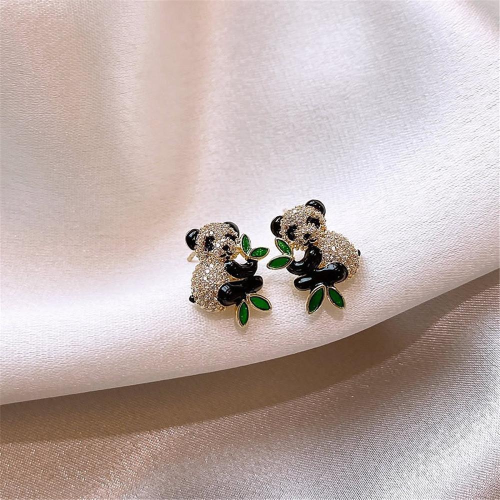 Cute Female Gold Color Panda Animal Stud Earrings Lovely Bridal Wedding Jewelry For Women