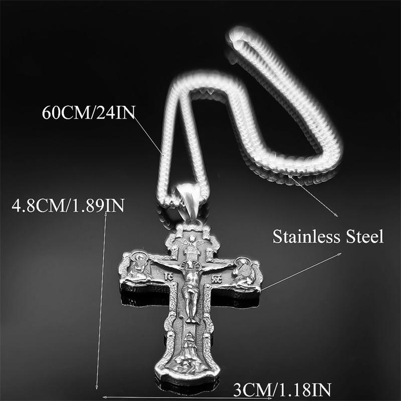 Men's Stainless Steel Crucifix Cross Pendant Necklace Orthodox Russian Cross Religious Necklaces Jewelry Boyfriend Gift NZZS05