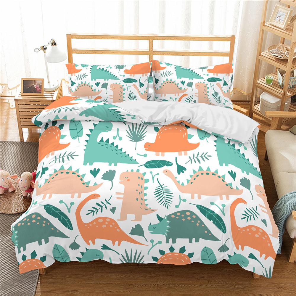 Cute Cartoon Dinosaur Print Polyester Bedding Sets Child Kids Covers Boys Bed Linen Set For Teens King Size Bedding Set