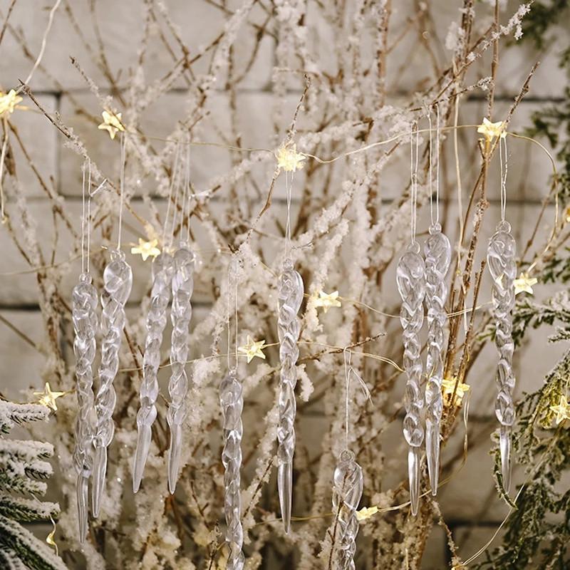 12pcs Christmas Simulation Ice Clear Plastic Icicle Drop Xmas Tree Hanging Ornament Winter Party New Year Christmas Decoration