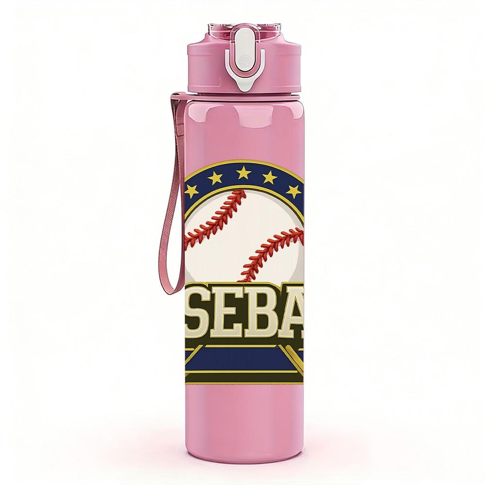 1PC Baseball Sport Vintage Logo Print 750ml Color Plastic Sports Water Bottle Leakproof Flip Straw Lid Suitable for Sports Office Home Use