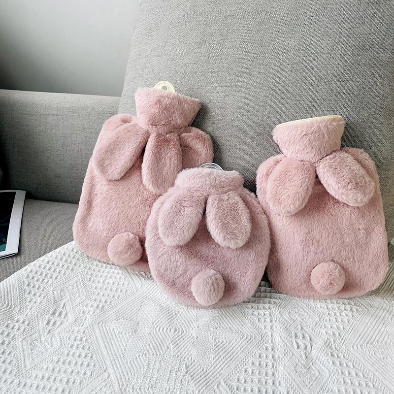 Bolsa de Água Quente Pelúcia Pelo de Coelho Estilo Coreano Extra Grande - Aquecedor de Mãos Compressão Quente PVC.