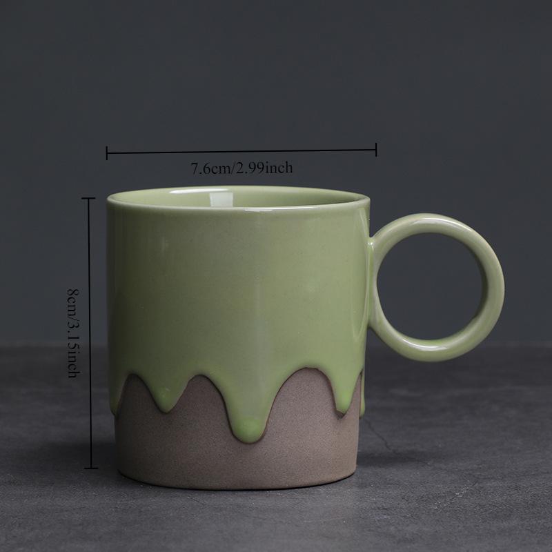 Creative Vintage Style Coarse Pottery Coffee Cup and Saucer Set with Flowing Glaze Finish for Latte Art Home Decor Use Gift Box