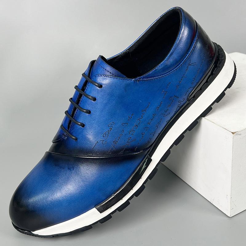 Pánské luxusní značkové designové tenisky z pravé kůže s laserovým gravírováním písmen, šněrovací brogue oxfordové ležérní městské módní boty pro muže