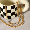Titanium steel neck chain fully paved with diamond zircons, high-end color-block stainless steel Cuban link necklace