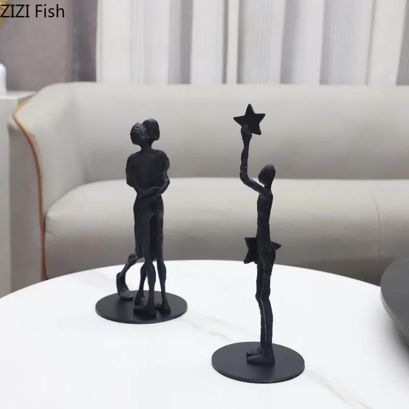 Black Cast Iron Figures Statue Desk Decoration Ornaments Modern Crafts Abstract Character Sculpture Room Aesthetics Decor