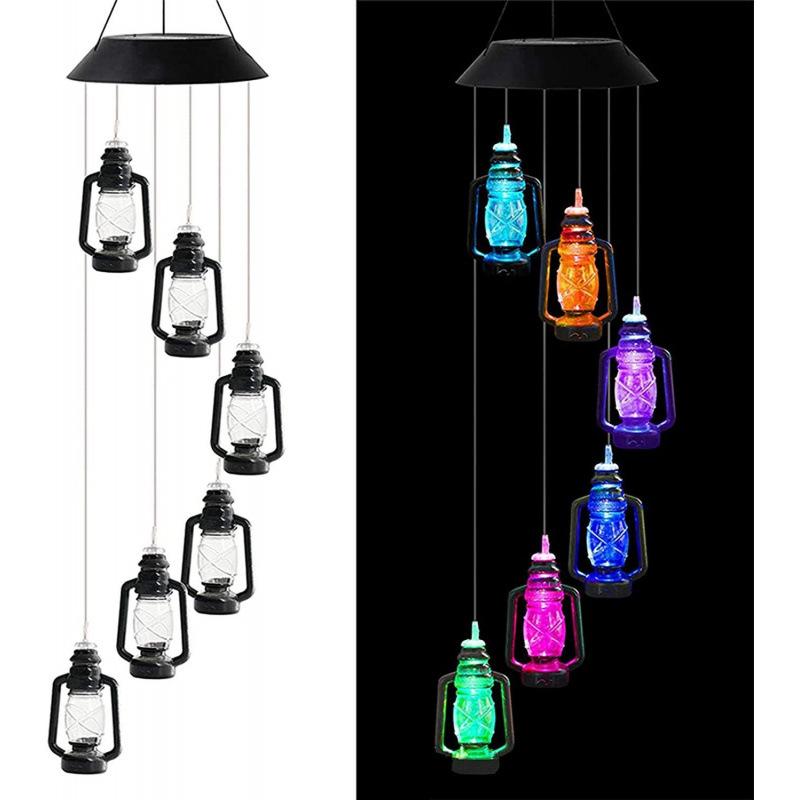 New LED Solar Wind Chime Kerosene Lamp Outdoor Decoration Retro Courtyard Lamp Home Porch Garden Decoration Hanging Lantern