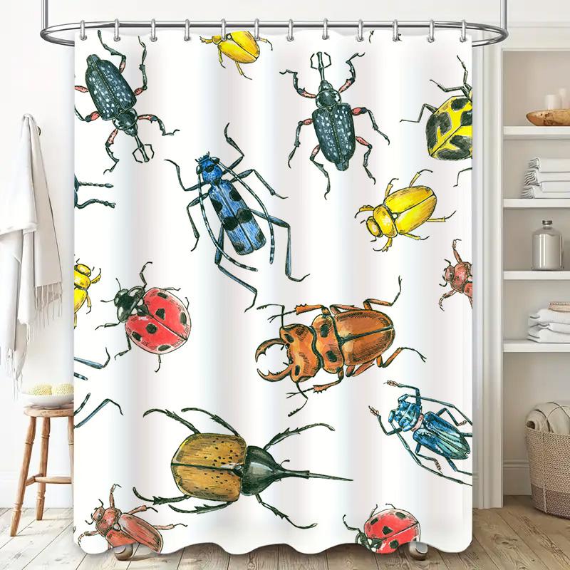 Bug Art Shower Curtain Rustic Insect Print Waterproof Fabric Bathroom Decorative Hanging Shower Panel Curtains With Rings Set Ho