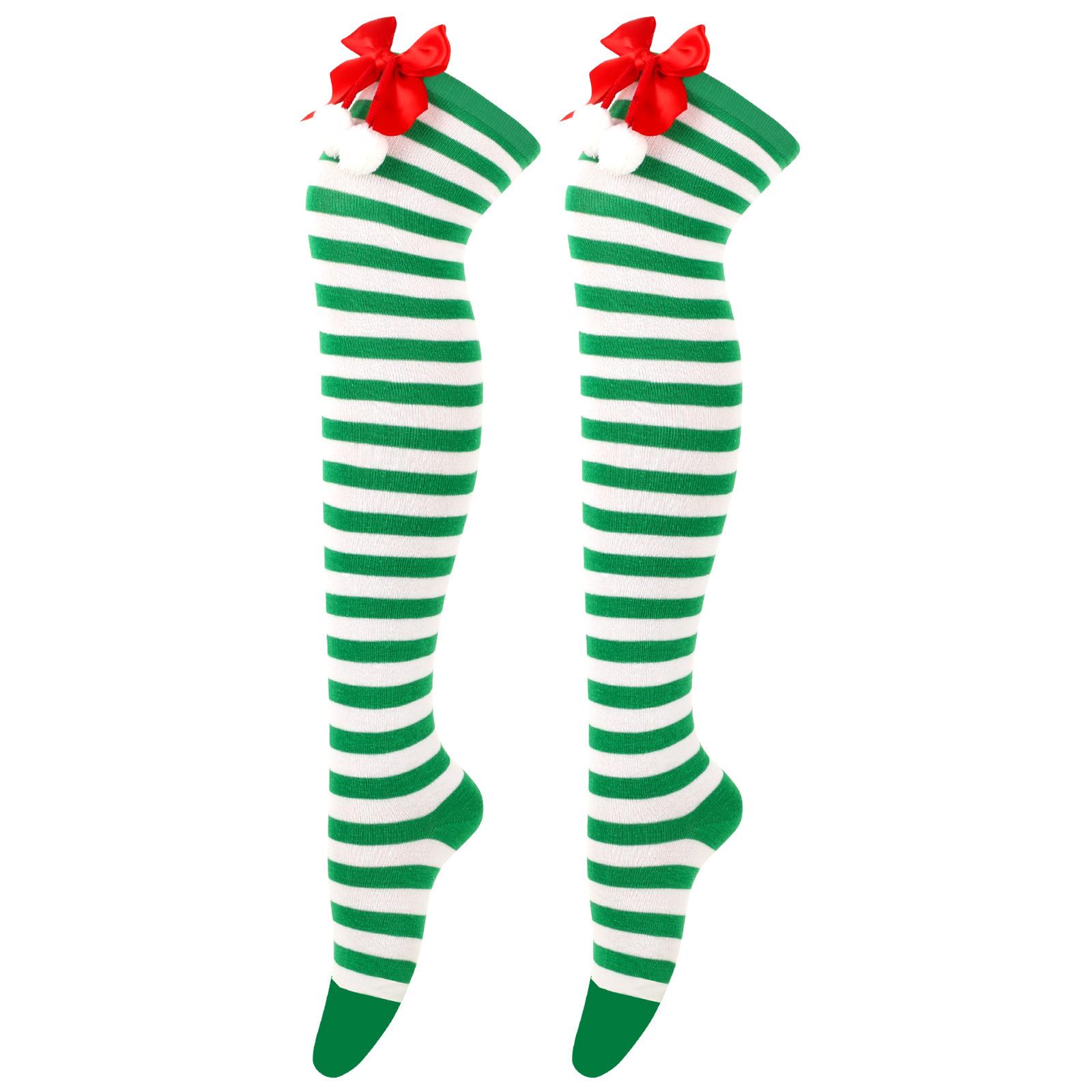 

Women s Christmas Over-the-Knee Pom-Pom Striped Socks