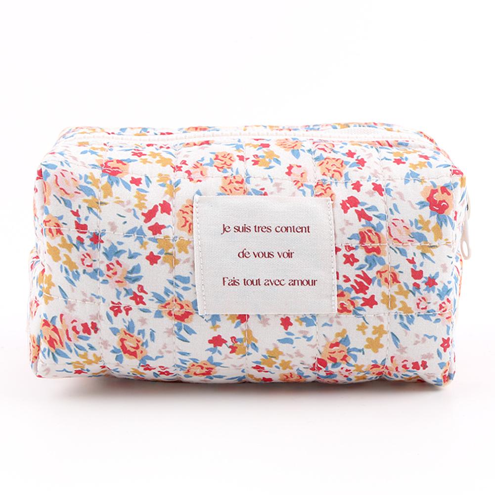 2Pcs Quilted Makeup Bag Floral Cosmetic Bag Soft Makeup Organizer Bag Padded Aesthetic Zipper Pouch Makeup Storage Bag