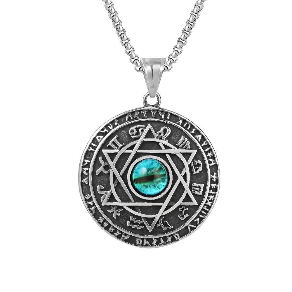 Eye of Horus Muslim Rune Pattern Round Pendant Necklace Men's Necklace Sliding Pendant Metal Necklace Amulet Accessory Jewelry