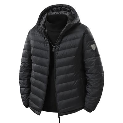 Men's Lightweight White Duck Down Jacket, Casual Windproof Hooded Short Warm Outerwear